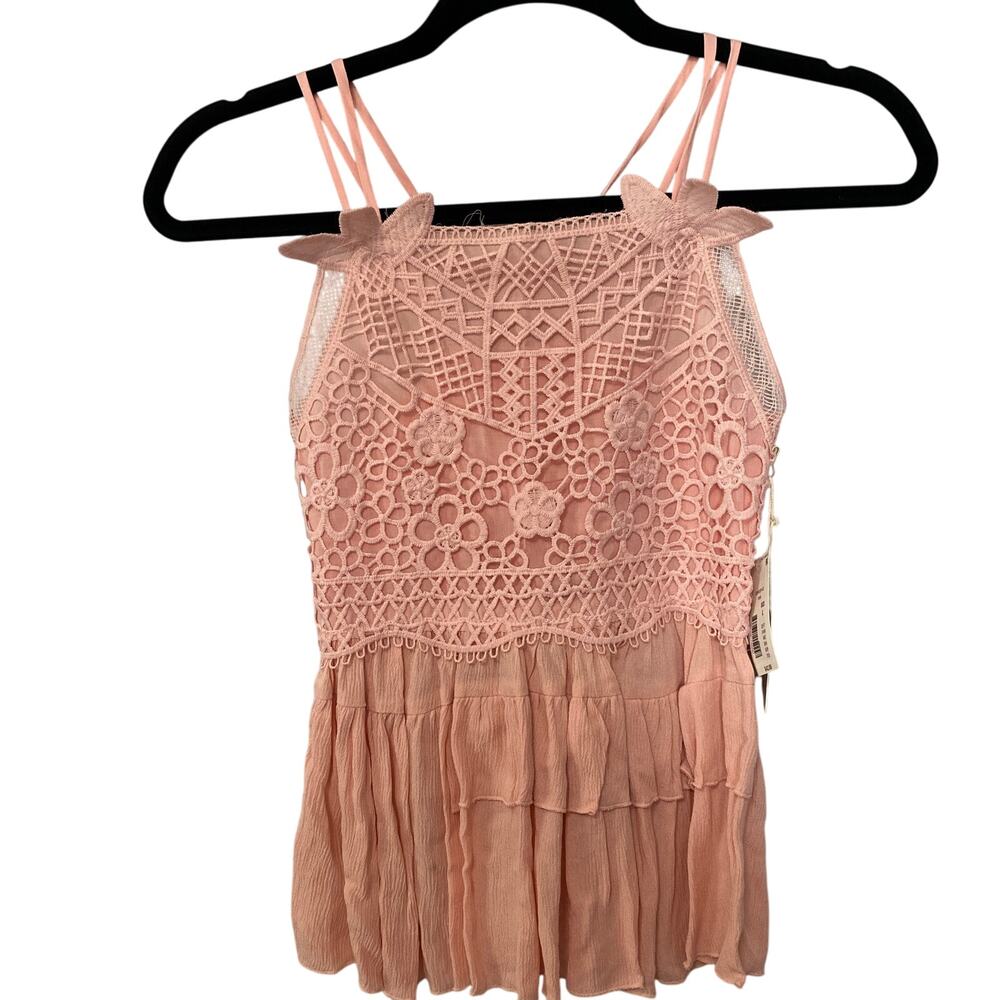 Chelsea‎ & Violet Girls Sleeveless Square Neck Lace Tiered Smocked Tank Size L